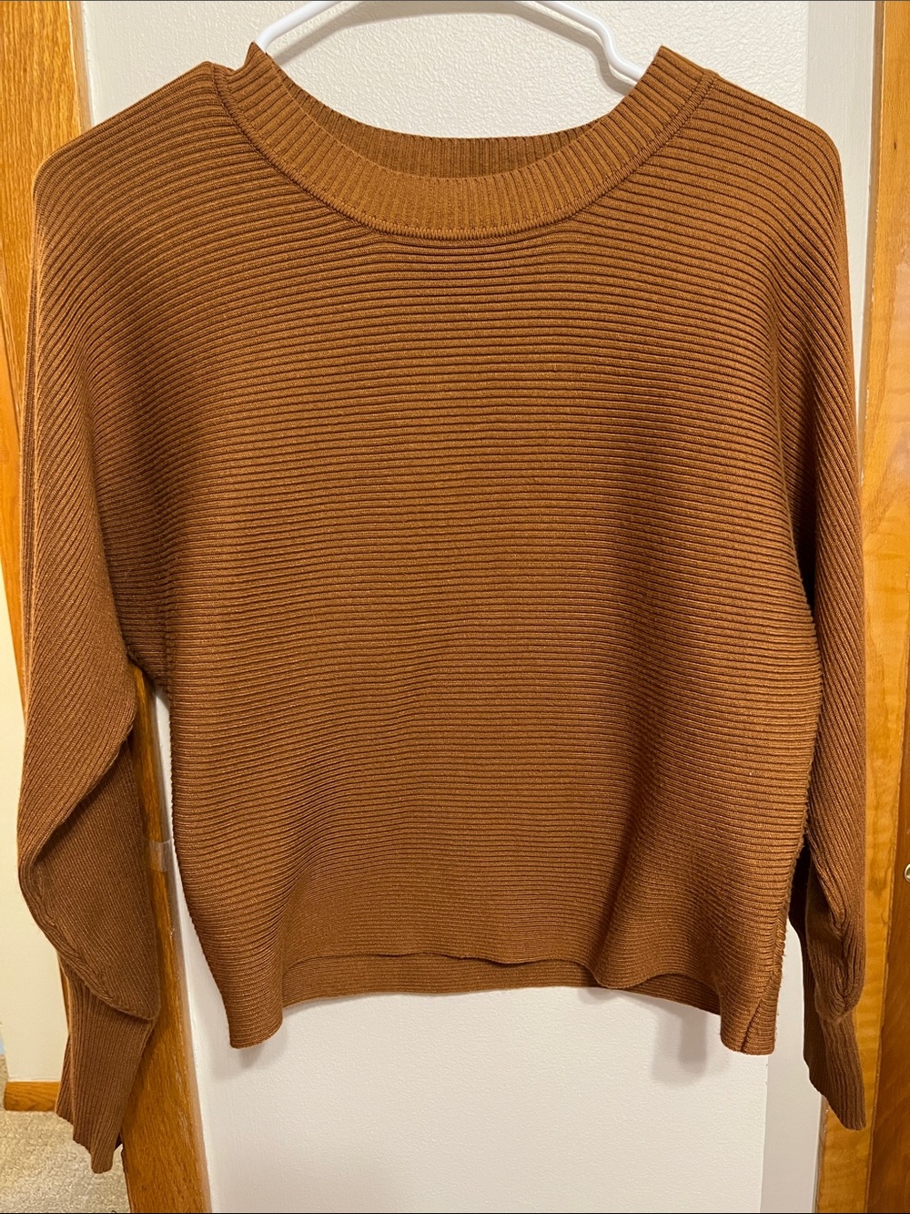 Pink Rose Ribbed Crewneck Sweater - Chestnut Brown